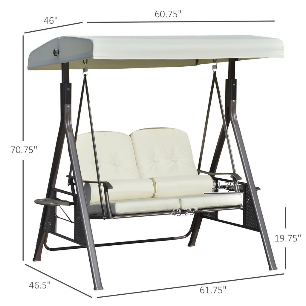 Beige 2-Person Patio Swing Bench with Canopy I2932