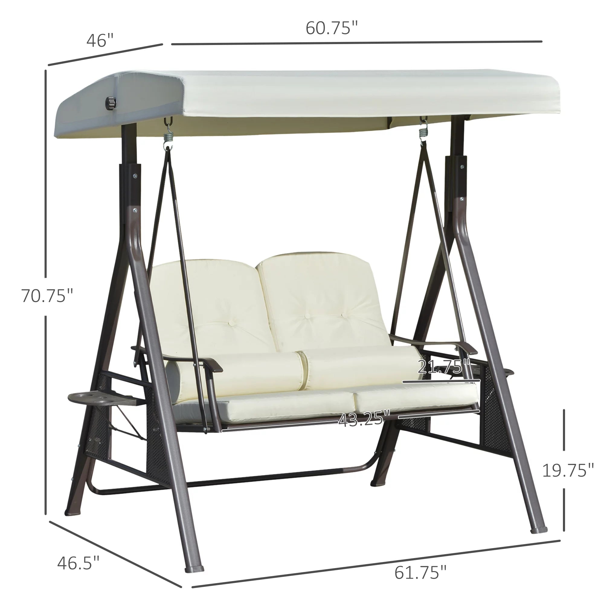Beige 2-Person Patio Swing Bench with Canopy I2932