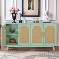 Mint Green Sideboard Storage Cabinet with Rattan Decorated 4 Doors E30599