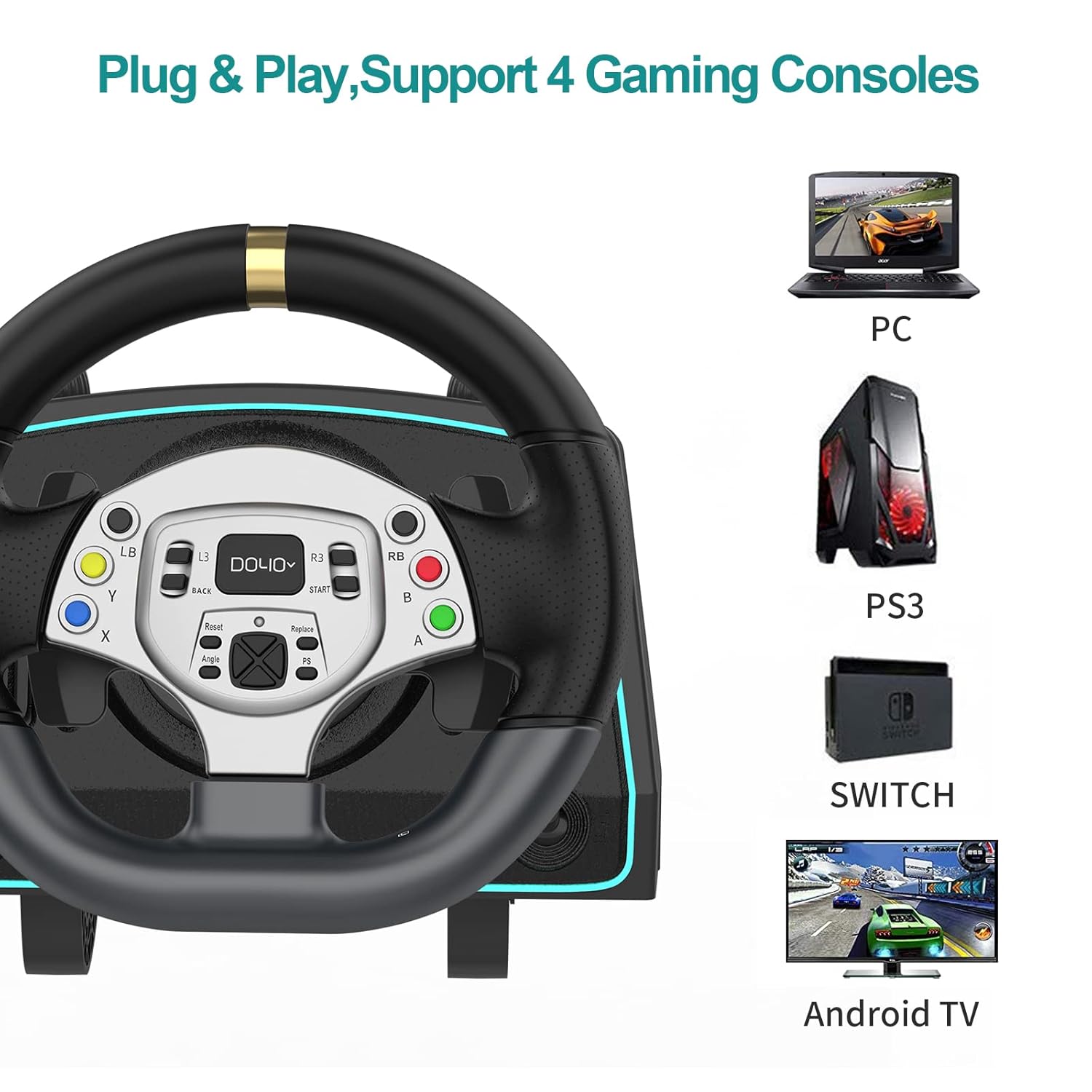 Racing Wheel Gaming Steering Wheel Driving Simulator 270° Pro Volante PC Pedals Paddle Gear Shifters E743526