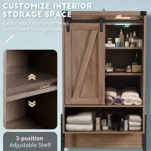 Brown Over Toilet Storage Cabinet with Adjustable Shelf Sliding Door S528168