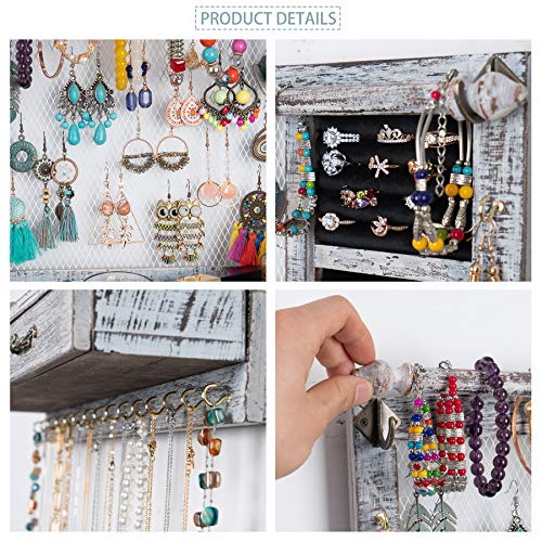 Jewelry Wall Organizer Wall Mounted with Drawers (brown) U7359