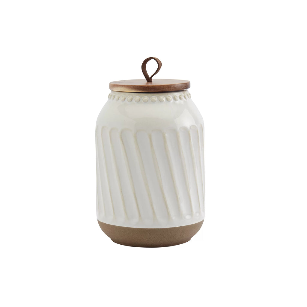 3 Piece White Stoneware Canister Set with Wood Lids I165295
