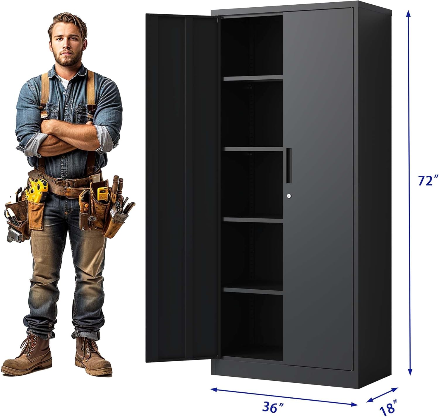 Black Metal Garage Storage Cabinet with Doors and 4 Shelves N9312