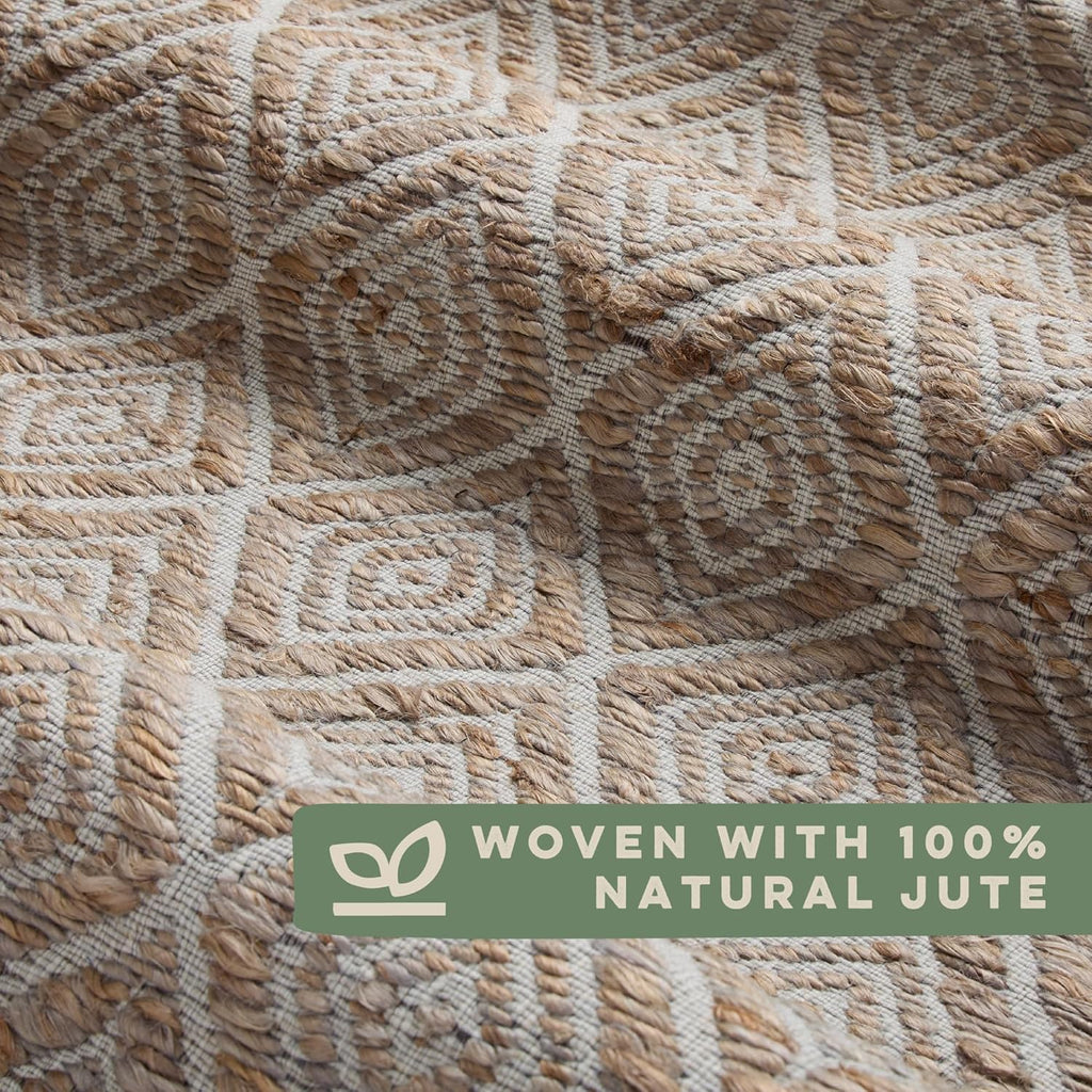 Textured Diamond Hand-Knotted Flatwoven 100% Natural Jute Area Rug, Brown, 6'x9' M469564