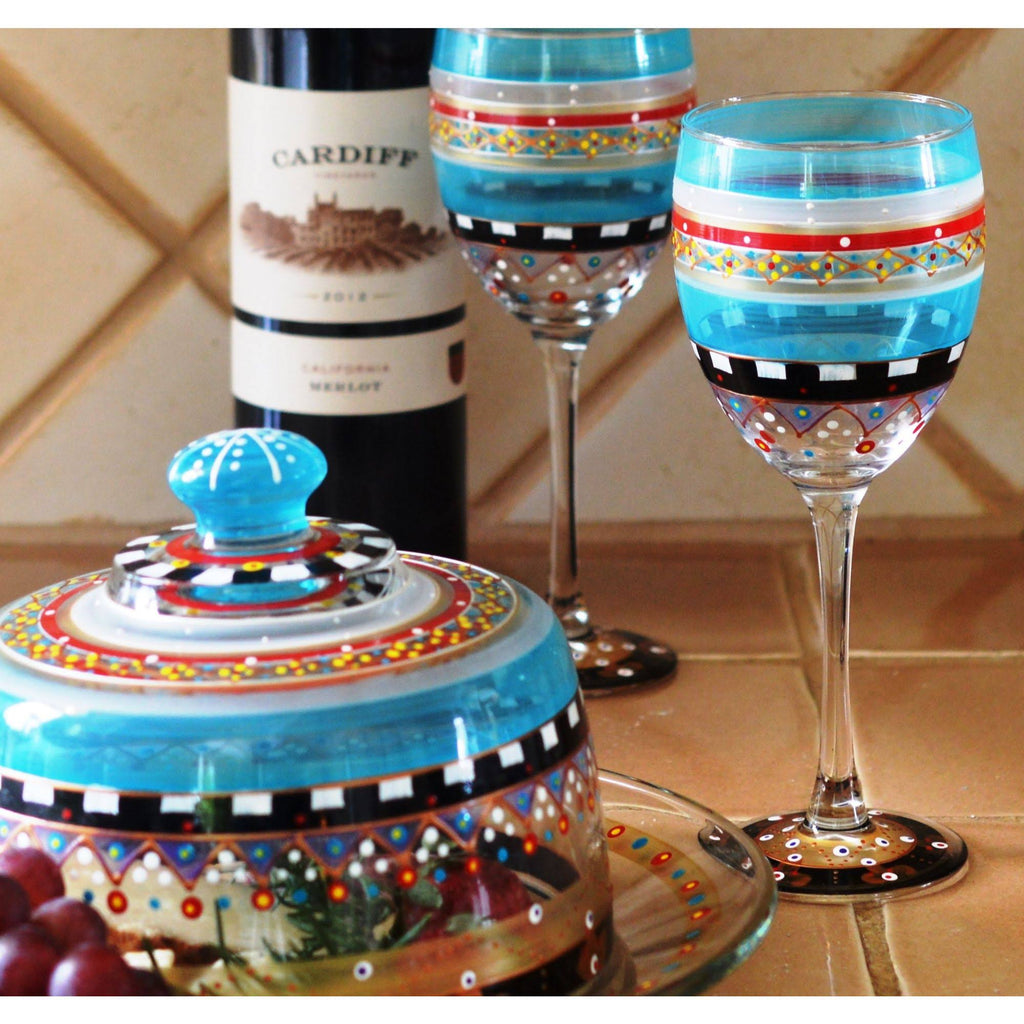 Set of 2 Hand Painted Wine Glasses, 10.5 oz. O8076