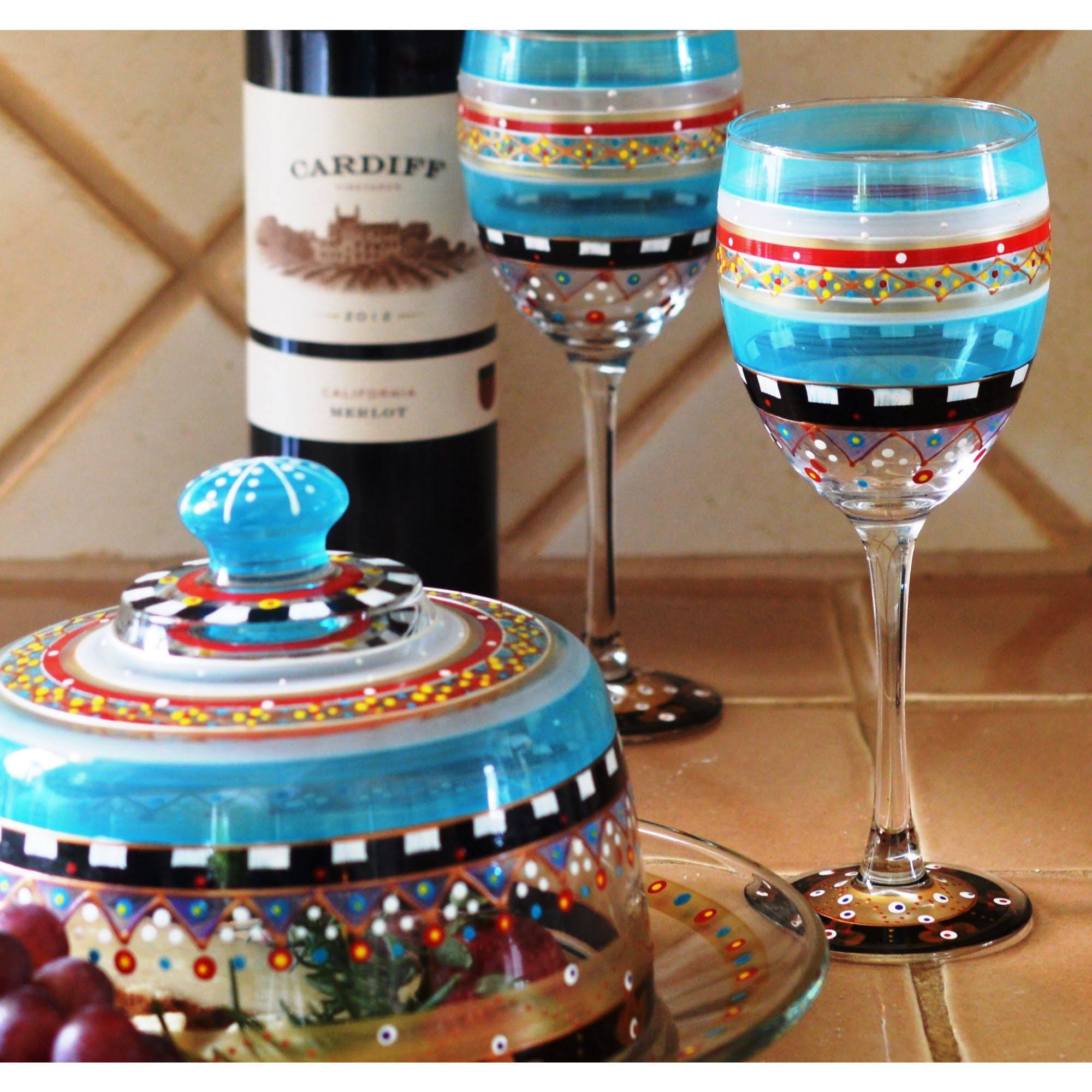Set of 2 Hand Painted Wine Glasses, 10.5 oz. O8076