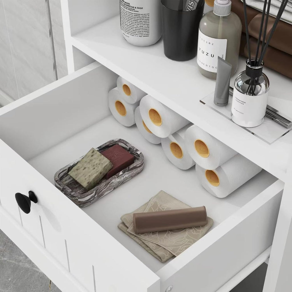 Compact Laundry Sorter Cabinet with Tilt-Out Basket Drawer White G8270