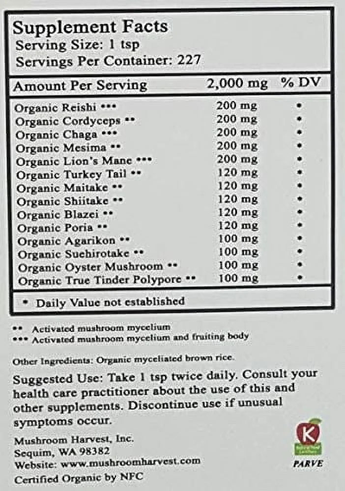 14 Mushroom Blend Powder Certified Organic 1lb. L59339