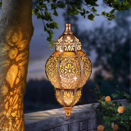 Hanging Solar Lantern Outdoor Decor, Waterproof Metal LED Lanterns W5354