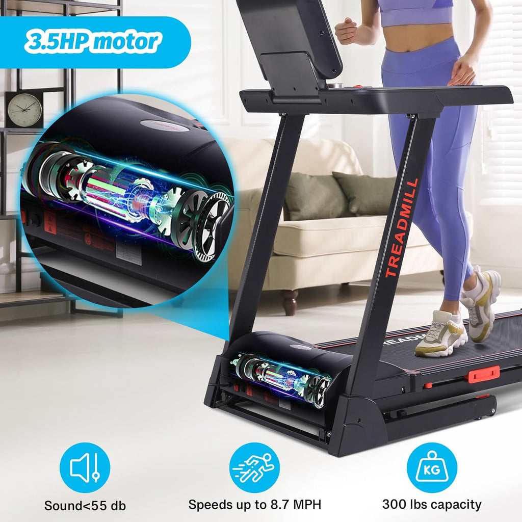 Folding Treadmill with Auto Incline, Heart Sensor, 3.5 HP, 8.7 MPH, 48in*18in Running Area C62743
