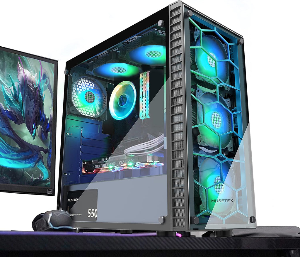 Black ATX Mid-Tower Computer Case with 2 Tempered Glass Panels and 6pcs 120mm ARGB Fans Q59995