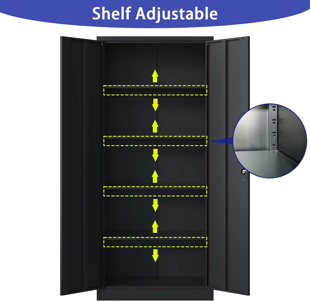 Black Metal Garage Storage Cabinet with Doors and 4 Shelves N9312