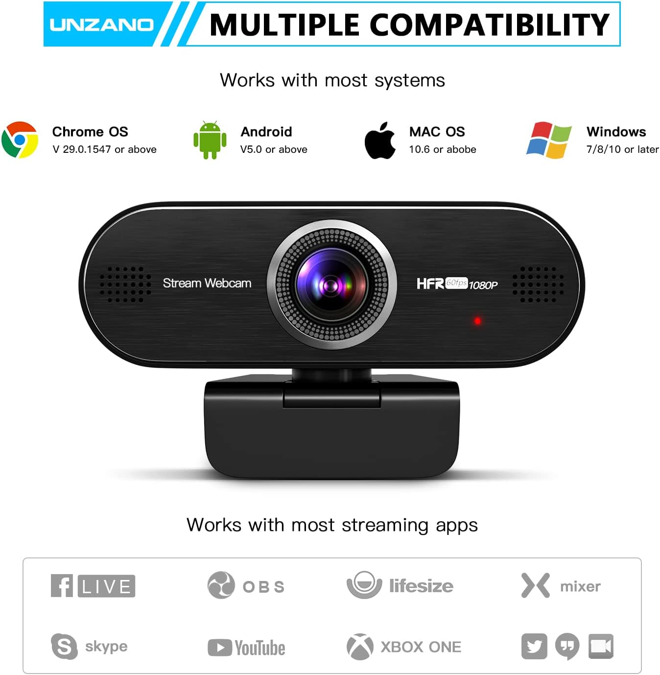 1080P 60FPS Webcam with Microphone, Auto-Focus 80° Wide Angle Built-in Dual Noise Reduction Mics B45833