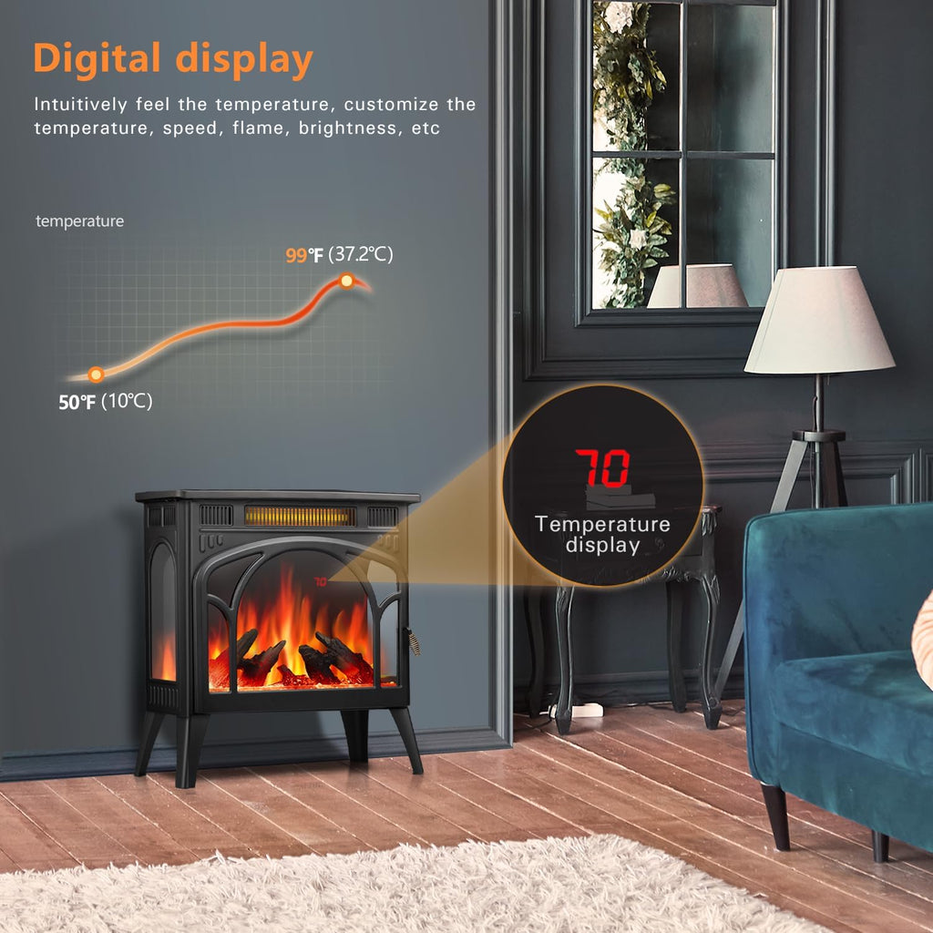 25" Freestanding Electric Fireplace Heater with 12 Flame Color Y15866