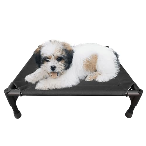 Elevated Dog Bed with Metal Frame, Cooling Raised Pet Cot (Small-18.5x18.5x5.5 inch, Black) Q499763