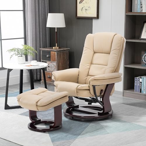 Beige Leather Swivel Recliner Chair with Ottoman T38279