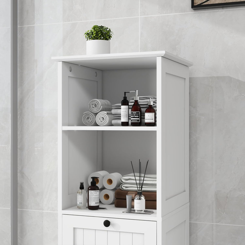 Compact Laundry Sorter Cabinet with Tilt-Out Basket Drawer White G8270