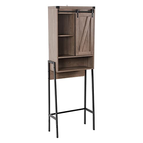 Brown Over Toilet Storage Cabinet with Adjustable Shelf Sliding Door S528168