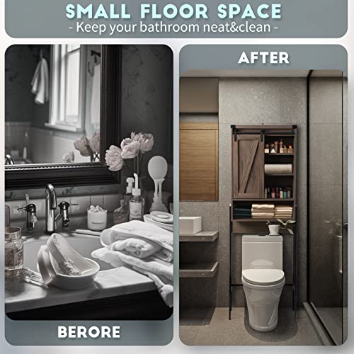 Brown Over Toilet Storage Cabinet with Adjustable Shelf Sliding Door S528168
