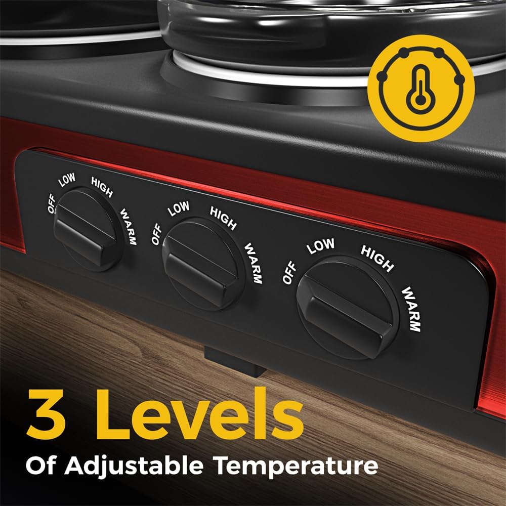 Red Triple Slow Cooker, 3 x 1.5 Quart, Stainless Steel, 4.5 QT F172292