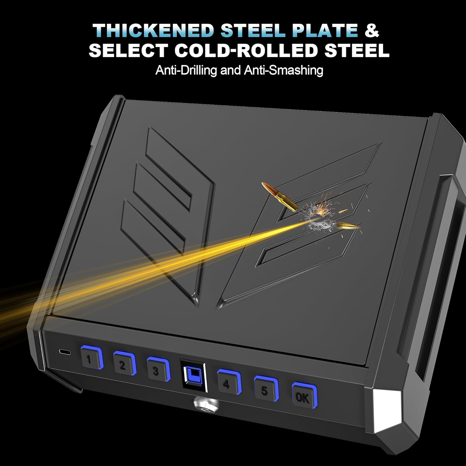 All Metal Quick-Access Pistol Safe with Fingerprint Lock and Key Pad Y4944