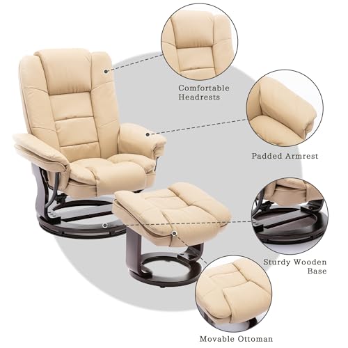 Beige Leather Swivel Recliner Chair with Ottoman T38279