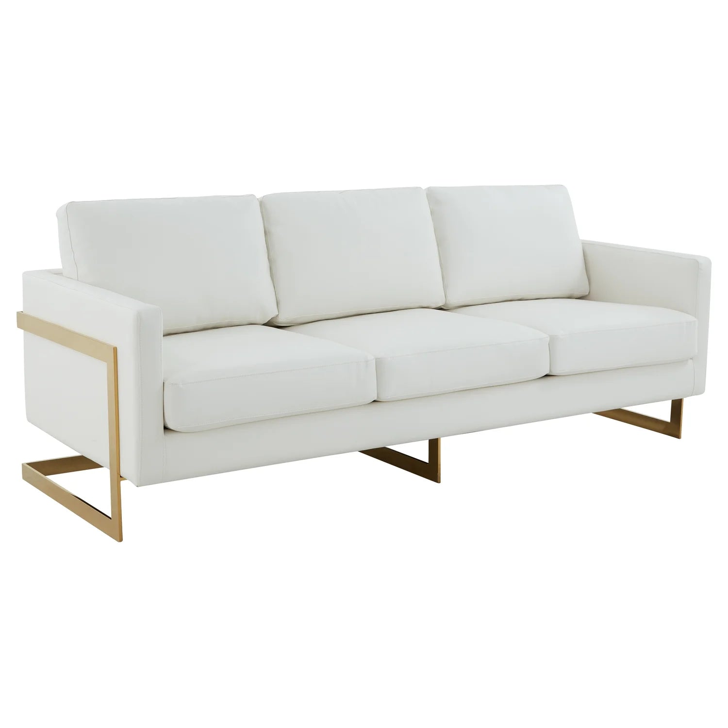 Modern Mid-Century Upholstered Leather Sofa with Gold Frame Q990667