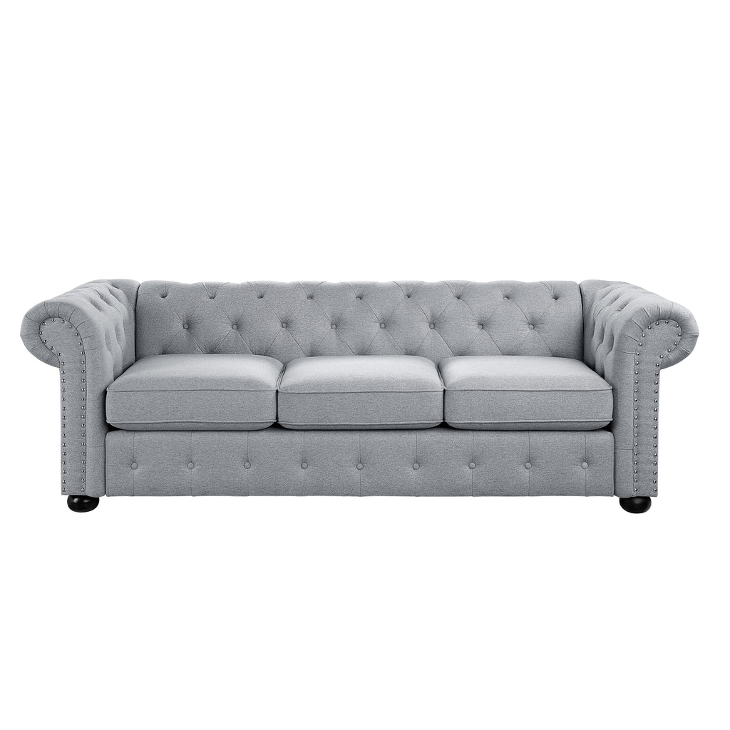 Light Grey 3-seater Tufted Sofa with Rolled Arms Y7095