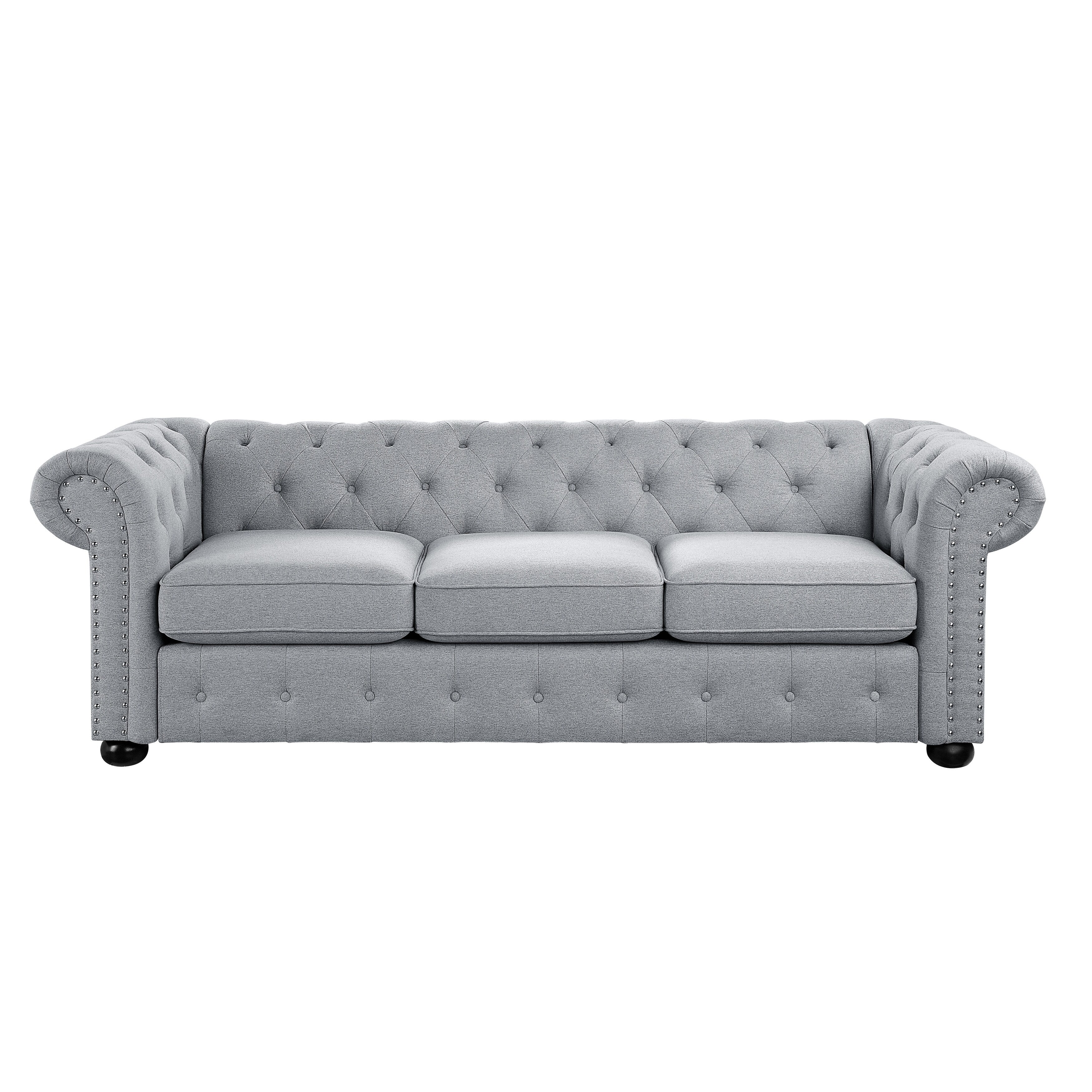Light Grey 3-seater Tufted Sofa with Rolled Arms Y7095