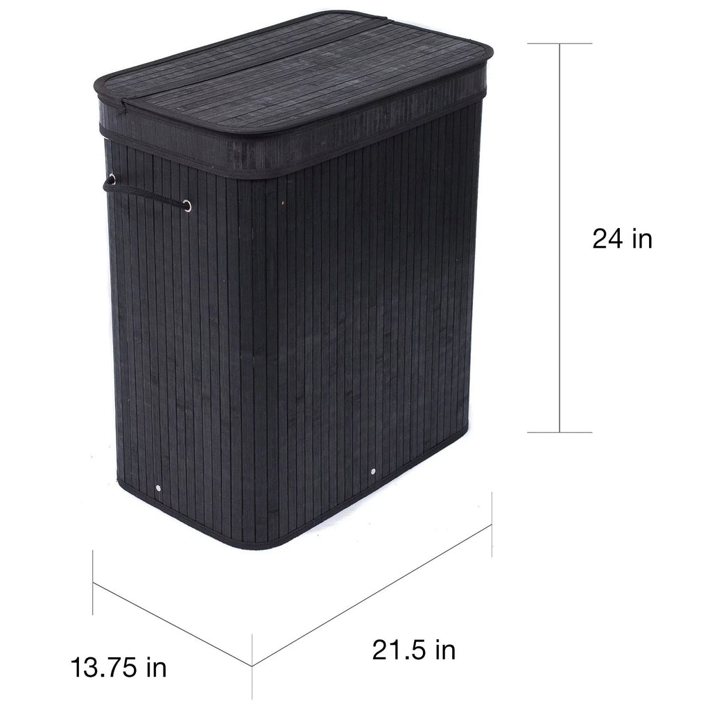 Black Bamboo Double Laundry Hamper with Lid and Cloth Liner N313789