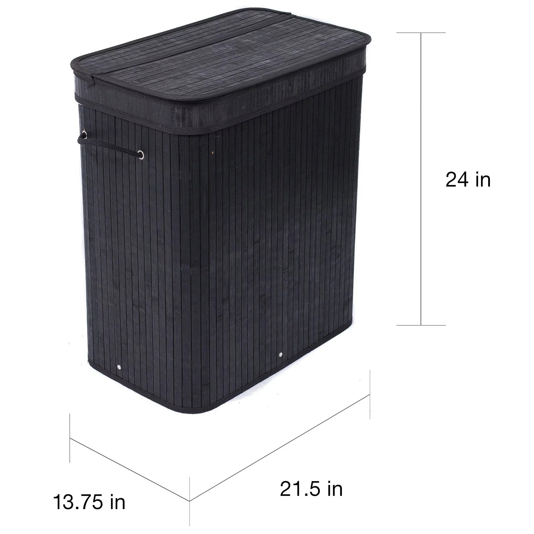 Black Bamboo Double Laundry Hamper with Lid and Cloth Liner N313789