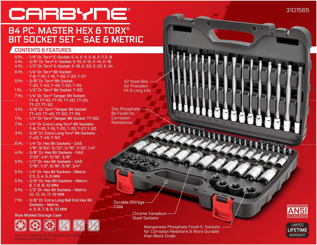 84 Piece S2 Steel Hex & Torx Bit Socket Set X812350