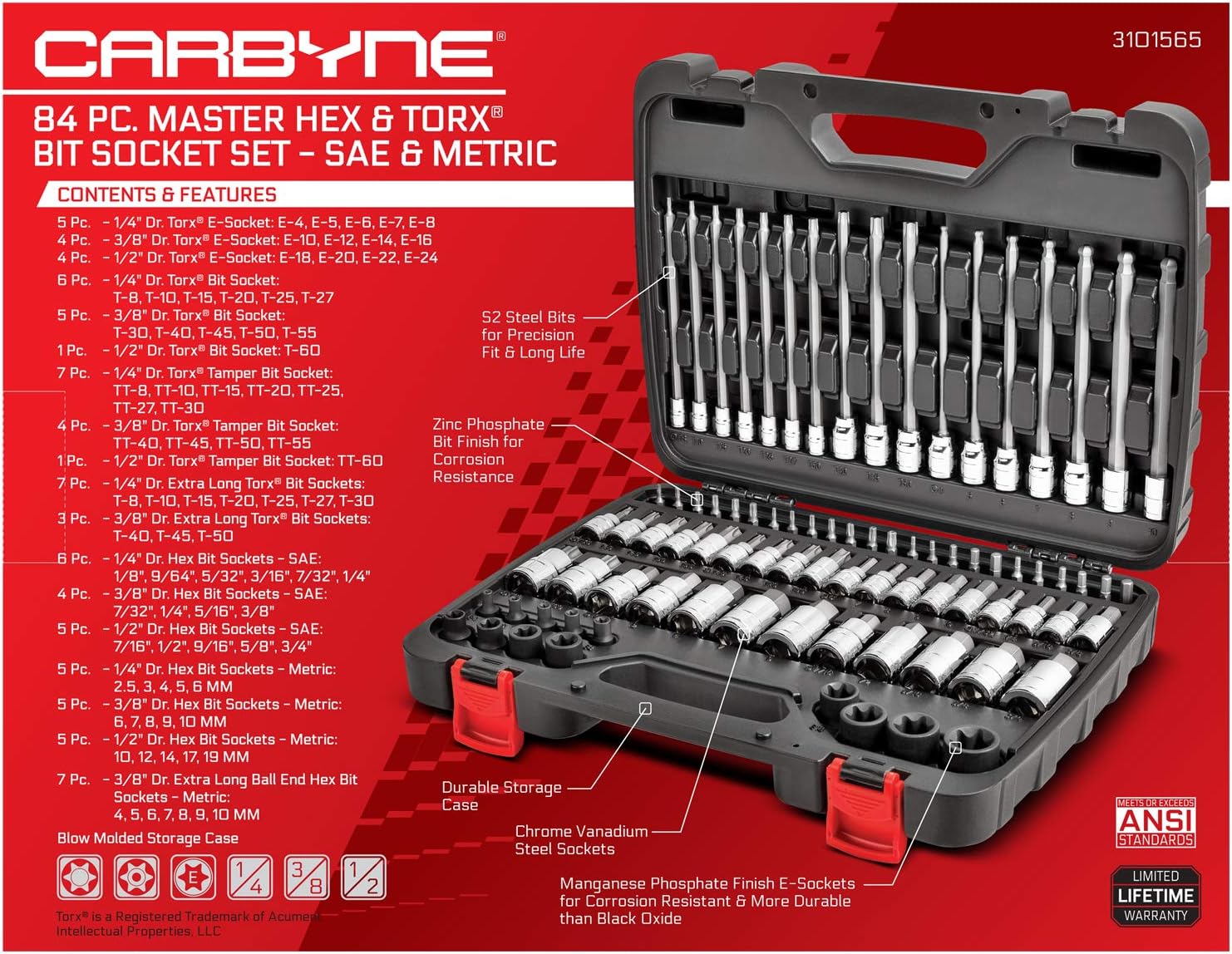 84 Piece S2 Steel Hex & Torx Bit Socket Set X812350