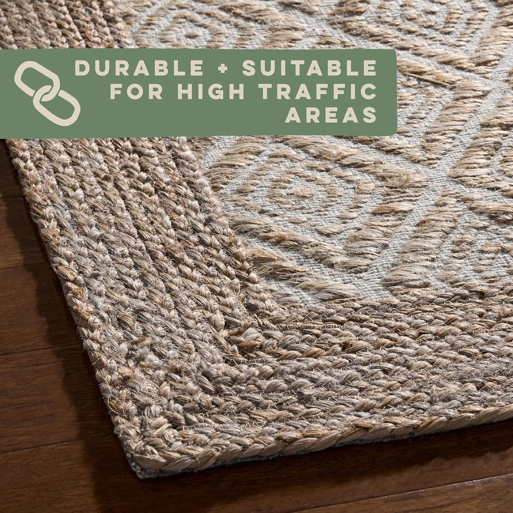 Textured Diamond Hand-Knotted Flatwoven 100% Natural Jute Area Rug, Brown, 6'x9' M469564