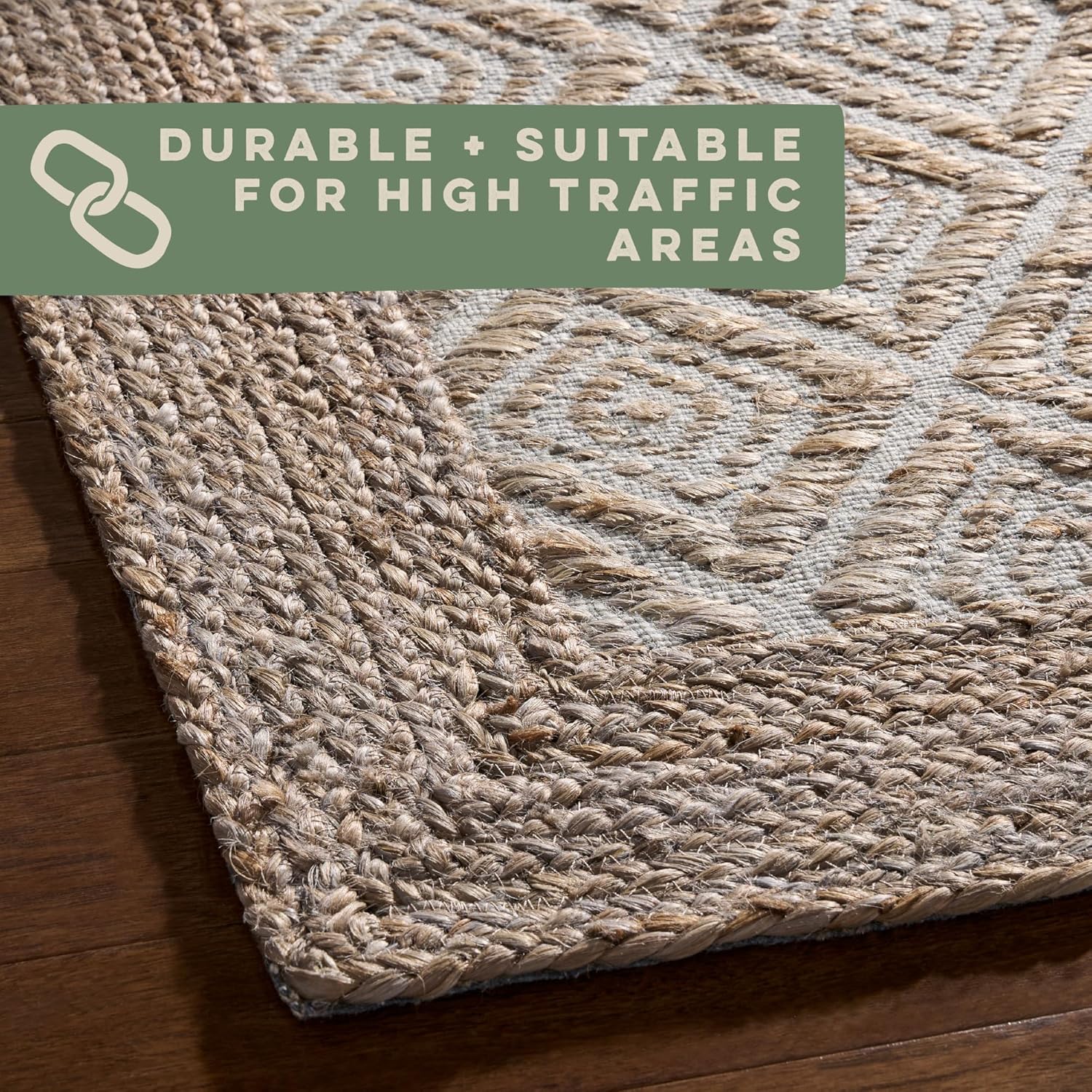 Textured Diamond Hand-Knotted Flatwoven 100% Natural Jute Area Rug, Brown, 6'x9' M469564