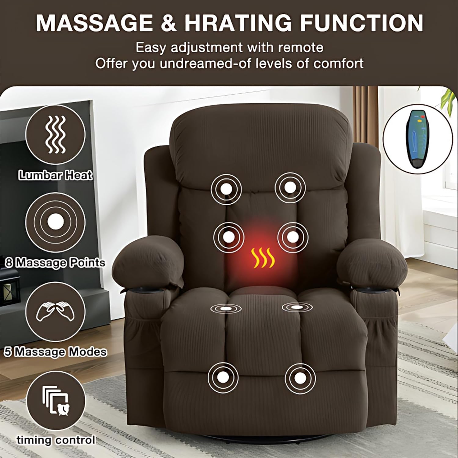 Brown Swivel Massage Recliner Sofa I206
