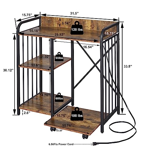 Brown 3-Tier Printer Stand with Wheels Q384642