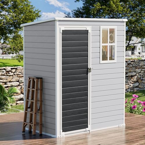 8x6x7 FT Resin Outdoor Storage Shed with Floor, Dove Grey Y6658
