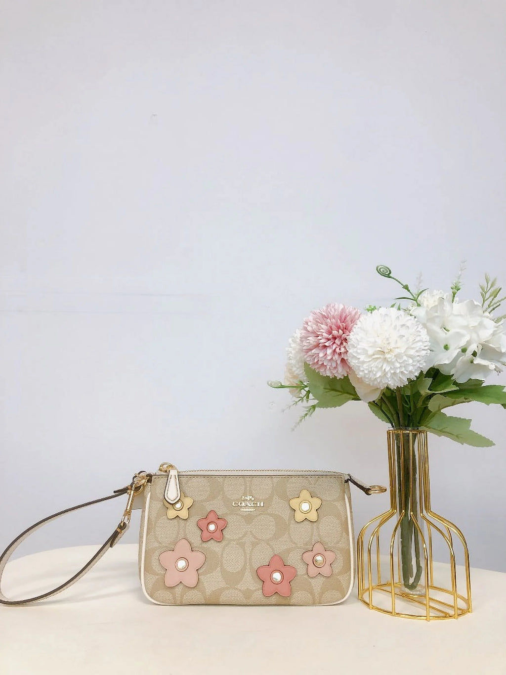 Light Khaki Signature Canvas Floral Applique Bag V170890