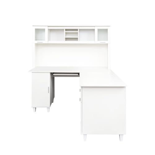 White Desk with Storage 2-Tier Open Shelves 1 Drawers and 1 Cabinet I7086