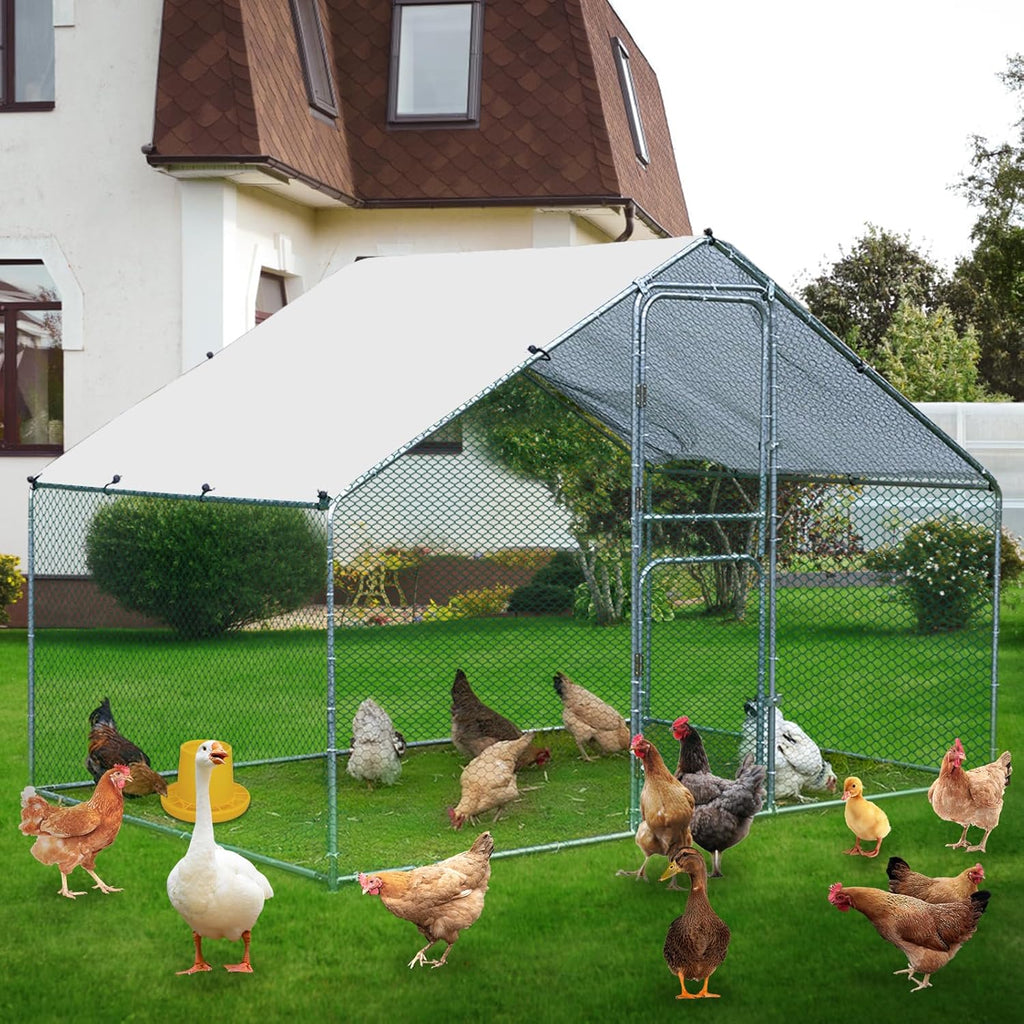 Large Metal Chicken Coop with Anti-UV Cover (9.8 * 6.6FT) N117067