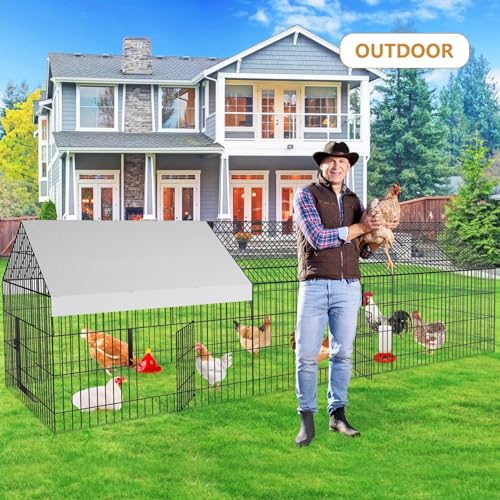 Metal Chicken Coop 87"×40" with Cover Chicken Run Pen Large Portable Chicken Playpen Enclosure J17667
