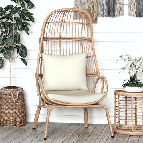 Beige Outdoor Wicker Egg Chair with Cushion V40299
