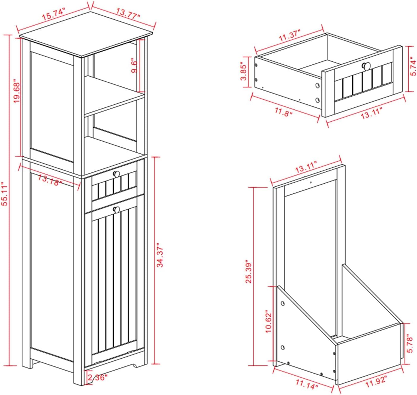 Compact Laundry Sorter Cabinet with Tilt-Out Basket Drawer White G8270