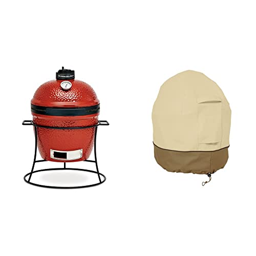 13.5-inch Portable Ceramic Charcoal Grill with Grill Stand, Stainless Steel Cooking Grate, Heat Deflectors and Ash Tool in Red K576147