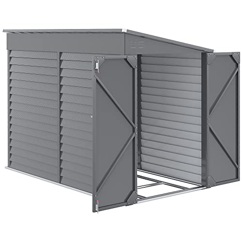 Gray Steel Outdoor Storage Shed with Foundation Kit and Lockable Doors A596