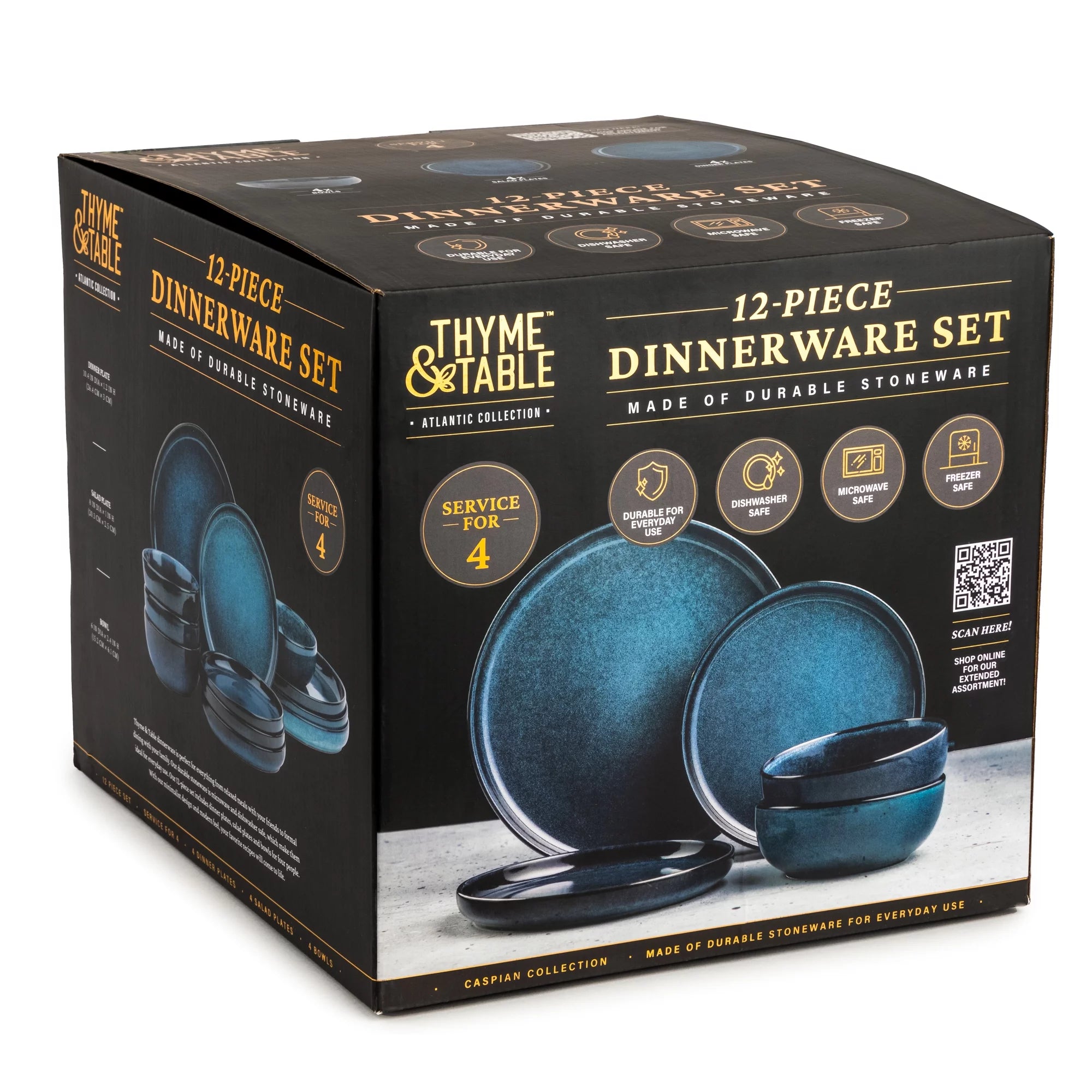 12-Piece Stoneware Dinnerware Set, Atlantic Blue B5810