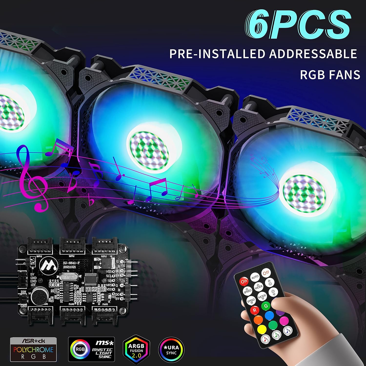 Black ATX Mid-Tower Computer Case with 2 Tempered Glass Panels and 6pcs 120mm ARGB Fans Q59995