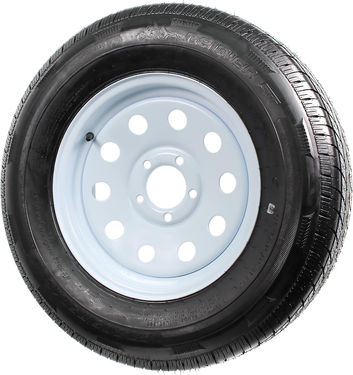 Radial Trailer Tire On Rim ST205/75R15 15 5 Lug Wheel White Modular J90933